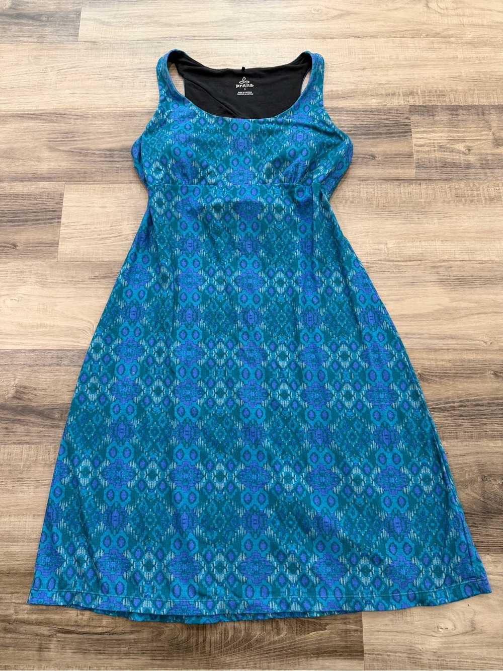 prAna Teal Blue Ikat Racerback Built In Bra Performance Dress Small